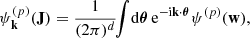 $$ \begin{aligned} \psi ^{(p)}_{\mathbf{k }}(\mathbf{J }) = \frac{1}{(2\pi )^d} \!\! \int \! {\mathrm{d} }{\boldsymbol{\theta }} \, {\mathrm{e} }^{-{\mathrm{i} } \mathbf{k }\cdot {\boldsymbol{\theta }}} \psi ^{(p)}(\mathbf{w }), \end{aligned} $$