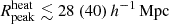 $ {R^{\mathrm{heat}}_{\mathrm{peak}}} \lesssim 28 ~(40)\,{h^{-1}\,\mathrm{Mpc}} $