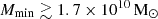 $ {M_{\mathrm{min}}} \gtrsim 1.7\times 10^{10}\,{{\mathrm{M}}_{\odot}} $
