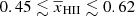 $ 0.45\lesssim {\overline{x}_{\mathrm{HII}}} \lesssim 0.62 $