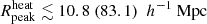 $ {R^{\mathrm{heat}}_{\mathrm{peak}}} \lesssim 10.8 ~(83.1) ~{~h^{-1} ~\mathrm{Mpc}} $