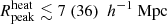 $ {R^{\mathrm{heat}}_{\mathrm{peak}}} \lesssim 7 ~(36) ~{~h^{-1} ~\mathrm{Mpc}} $