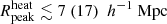 $ {R^{\mathrm{heat}}_{\mathrm{peak}}} \lesssim 7 ~(17) ~{~h^{-1} ~\mathrm{Mpc}} $