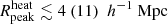 $ {R^{\mathrm{heat}}_{\mathrm{peak}}} \lesssim 4 ~(11) ~{~h^{-1} ~\mathrm{Mpc}} $