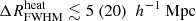 $ {\Delta R^{\mathrm{heat}}_{\mathrm{FWHM}}}\lesssim 5 ~(20)~{~h^{-1} ~\mathrm{Mpc}} $