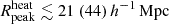 $ {R^{\mathrm{heat}}_{\mathrm{peak}}} \lesssim 21 ~(44)\,{h^{-1}\,\mathrm{Mpc}} $