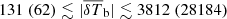 $ 131~(62) \lesssim |{\overline{\delta T}_{\mathrm{b}}}| \lesssim 3812 ~(28184) $