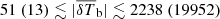 $ 51 ~(13) \lesssim |{\overline{\delta T}_{\mathrm{b}}}| \lesssim 2238 ~(19952) $