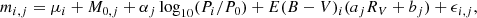 $$ \begin{aligned} m_{i,j}=\mu _i + M_{0,j} + \alpha _j \log _{10}(P_i/P_0) + E(B-V)_i(a_jR_V+b_j) + \epsilon _{i,j}, \end{aligned} $$