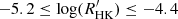 $ -5.2 \le {\mathrm {log}}(R^\prime_{\mathrm {HK}}) \le -4.4 $