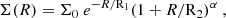 $$ \begin{aligned} \Sigma (R) = \Sigma _{0}\ e^{-R/\mathrm{R_{1}}} (1+R/\mathrm{R_{2}})^\alpha \ , \end{aligned} $$