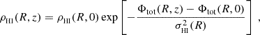 $$ \begin{aligned} \rho _{\rm _{HI}}(R,z) = \rho _{\rm _{HI}}(R,0)\exp \left[ - \dfrac{\Phi _{\rm tot}(R,z) - \Phi _{\rm tot}(R,0)}{\sigma _{\rm _{HI}}^2(R)} \right]\ , \end{aligned} $$