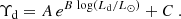 $$ \begin{aligned} \Upsilon _{\rm d} = A\, e^{B\, \log (L_{\rm d}/L_\odot )} + C\ . \end{aligned} $$