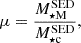$$ \mu = \frac {M_{\star {\mathrm {M}}}^{{\mathrm {SED}}}}{M_{\star {\mathrm {c}}}^{{\mathrm {SED}}}}, $$
