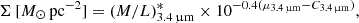 $$ \Sigma \, [M_{\odot } \, {\mathrm {pc}}^{-2}] = (M/L)^{*}_{3.4\,\upmu {\mathrm {m}}} \times 10^{-0.4 (\mu _{3.4\,\upmu {\mathrm {m}}} - C_{3.4\,\upmu {\mathrm {m}}})}, $$