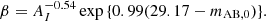 $$ \beta = A_I^{-0.54}\exp {\{ }0.99(29.17-m_{\mathrm {AB},0}){\} }. $$