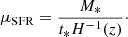 $$ \mu _{\mathrm {SFR}} = \frac {M_*}{t_* H^{-1}(z)}\cdot $$