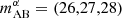 $ m_{\mathrm {AB}}^\alpha =(26,27,28) $