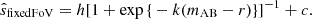 $$ {\hat {s}}_{\mathrm {fixed FoV}}=h[1+\exp {\{ }-k(m_{\mathrm {AB}}-r){\} }]^{-1}+c. $$