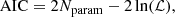 $$ \begin{aligned} \mathrm{AIC} = 2N_{\rm param} -2\ln ({\mathcal{L} }), \end{aligned} $$