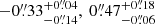 $ -0{{{\overset{\prime\prime}{.}}}}33_{-0{{{\overset{\prime\prime}{.}}}}14}^{+0{{{\overset{\prime\prime}{.}}}}04},~0{{{\overset{\prime\prime}{.}}}}47_{-0{{{\overset{\prime\prime}{.}}}}06}^{+0{{{\overset{\prime\prime}{.}}}}18} $
