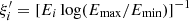 $ \xi '_i = [E_i \log (E_\mathrm {max}/E_\mathrm {min})]^{-1} $