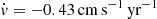 $ {\dot {v}}=-0.43 \,{\mathrm {cm\,s}}^{-1}\,{\mathrm {yr}}^{-1} $