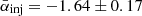 $ \bar{\alpha}_{\mathrm{inj}} = -1.64\pm 0.17 $