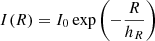 $ I(R) = I_0 \exp \left ( -\frac {R}{h_R} \right ) $