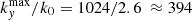 $ k_y^{\max }/k_0 = 1024/2.6\ \approx 394 $