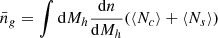 $ \bar{n}_g = \int \mathrm{d} M_h \frac{\mathrm{d} n}{\mathrm{d} M_h} (\langle N_c \rangle + \langle N_s \rangle) $