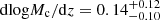 $ \mathrm{d} \mathrm{log}M_{\mathrm{c}}/\mathrm{d} z = 0.14^{+0.12}_{-0.10} $