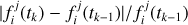 $\left| {f_i^j\left( {{t_k}} \right) - f_i^j\left( {{t_{k - 1}}} \right)} \right|/f_i^j({t_{k - 1}})$