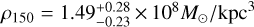 $\rho_{150}=1.49_{-0.23}^{+0.28} \times 10^{8} M_{\odot}/\mathrm{kpc}^{3}$