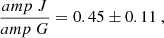 $$ \begin{aligned} \frac{amp~J}{amp~G}= 0.45 \pm 0.11~,\end{aligned} $$