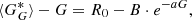 $$ \langle G^*_G \rangle -G = R_0 - B \cdot e^{-aG}, $$