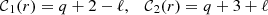 $$ \mbox {${{\cal {{C}}}}$}_1(r) = q+2-\ell , \quad \mbox {${{\cal {{C}}}}$}_2(r) = q+3+\ell $$