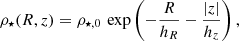 $$ \begin{aligned} \rho _\star (R,z) = \rho _{\star ,0}\, \exp \left(-\frac{R}{h_R}-\frac{|z|}{h_z} \right), \end{aligned} $$