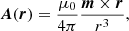 $$ \begin{aligned} \boldsymbol{A}(\boldsymbol{r}) = \frac{\mu _0}{4\pi } \frac{\boldsymbol{m} \times \boldsymbol{r}}{r^3}, \end{aligned} $$