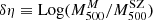 $ \delta \eta \equiv \mathrm{Log} (M_{500}^M/M_{500}^{\mathrm{SZ}}) $