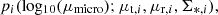 $$ p_i({\mathrm {log_{10}}}(\mu _{\mathrm {micro}}); \mu _{{\mathrm {t}}, i}, \mu _{{\mathrm {r}}, i}, \Sigma _{\ast , i}), $$