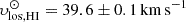 $ \upsilon_{\mathrm{los, HI}}^{\odot} = 39.6 \pm 0.1\,\mathrm{km}\,\mathrm{s}^{-1} $