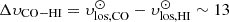 $ \Delta \upsilon_{\mathrm{CO-HI}}= \upsilon^{\odot}_{\mathrm{los,CO}} - \upsilon_{\mathrm{los, HI}}^{\odot} \sim 13 $