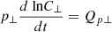 Mathematical equation: $$ \begin{aligned} p_\perp \frac{d\text{ ln}{C_\perp }}{dt}=Q_{p\perp } \end{aligned} $$