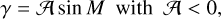 Mathematical equation: $\gamma = A\,\sin \,M\,{\rm{with}}\,{\rm{A}}\,{\rm{ < }}\,{\rm{0,}}$