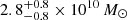 Mathematical equation: $ 2.8^{+0.8}_{-0.8}\times10^{10}\,M_{\odot} $