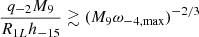 Mathematical equation: $$ \begin{aligned} \frac{q_{-2} M_9}{R_{1L}h_{-15}} \gtrsim (M_9\omega _{-4,\mathrm{max} })^{-2/3} \end{aligned} $$