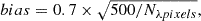 Mathematical equation: $$ \begin{aligned} bias = 0.7 \times \sqrt{500/N_{\lambda pixels}}, \end{aligned} $$