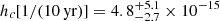 Mathematical equation: $ h_c[1/(10\,\mathrm{yr})]=4.8^{+5.1}_{-2.7}\times 10^{-15} $