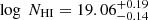 Mathematical equation: $ \log~N_{\mathrm{HI}} = 19.06^{+0.19}_{-0.14} $